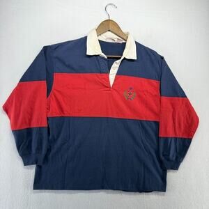 Vintage Huntington Ridge Rugby Shirt Women's Large Blue Red Boxy Cropped Faded